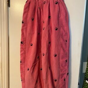 BDG Pink Cropped Pants with Black Embroidery